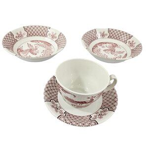 Woods & Son Yuan Red Tea Cup and Saucer and 2 Coupe Cereal Bowls – 4 Piece Set
